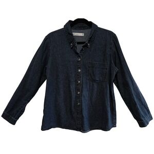ASOS‎ Indie Chic Denim Shirt Womens 14 Black Wash Cotton Button Down Long Sleeve